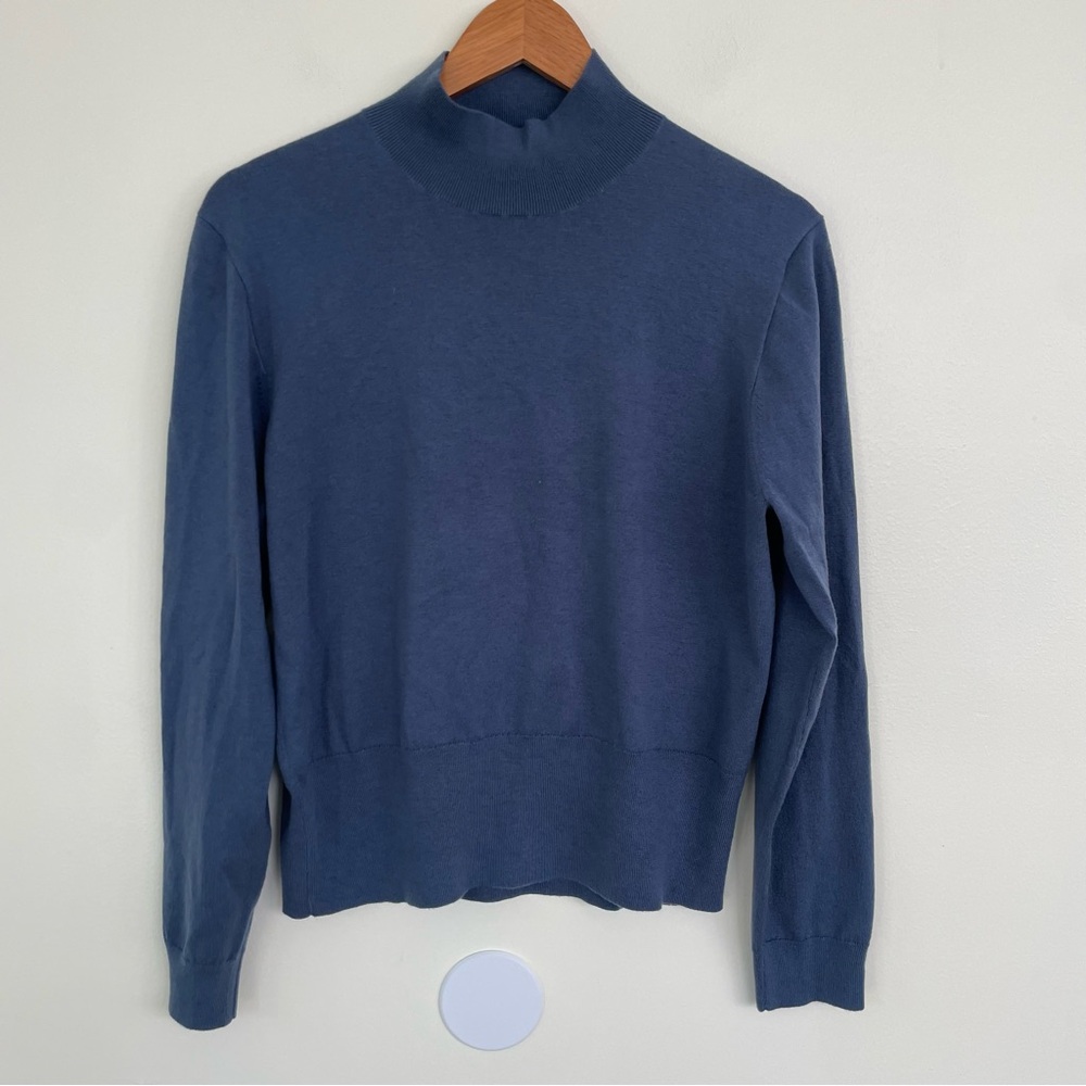 NWT J Crew Mockneck Silk-blend Sweater with Ribbed Trim L Large in Soft Blue - Picture 3 of 9